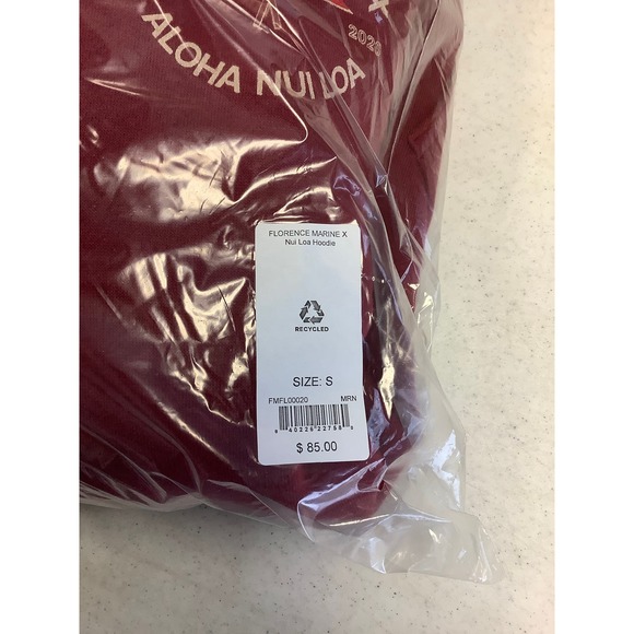 NEW! Florence Marine X Size Small Nui Loa Hoodie Maroon Red Hoodie $85 Organic - Picture 11 of 11